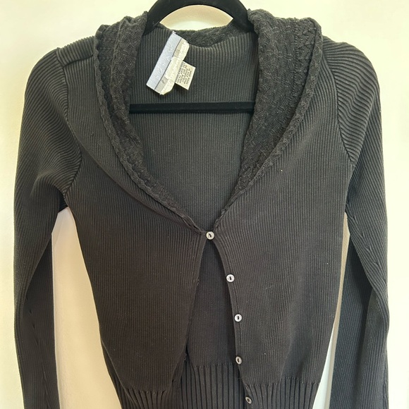 90s black bell sleeve button up sweater w/ accentuated collar - Picture 1 of 3